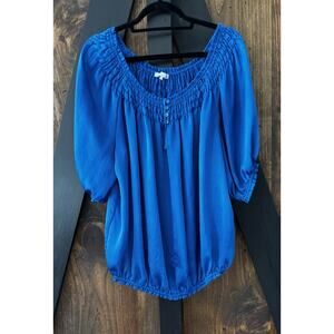 Violet & Claire Cobalt Blue Silky Blouse, Elastic Waist, Smocked Neckline XL